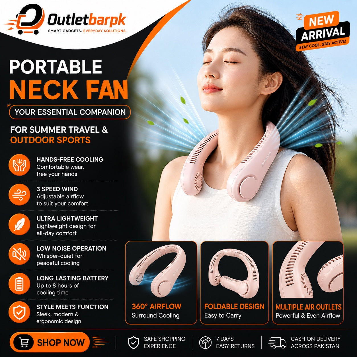 Portable Neck Fan for Summer Travel and Outdoor Sports - Mini Air Cooler Conditioner