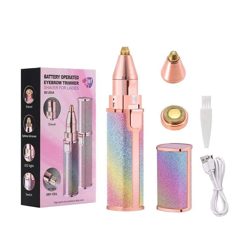 2 in 1 Rechargeable Eyebrow Trimmer For Women Facial Hair Remover Shaver With LED Light USB Charging
