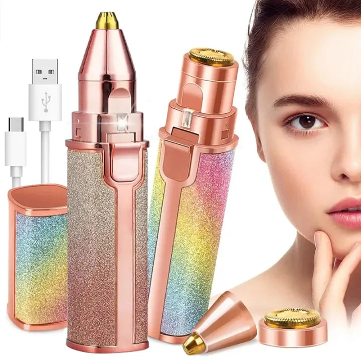 2 in 1 Rechargeable Eyebrow Trimmer For Women Facial Hair Remover Shaver With LED Light USB Charging