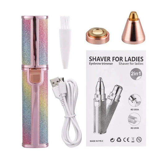 2 in 1 Rechargeable Eyebrow Trimmer For Women Facial Hair Remover Shaver With LED Light USB Charging